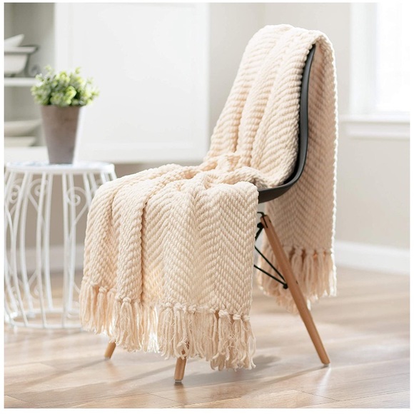 Other - White Smoke Knitted Super Soft Throw Blanket